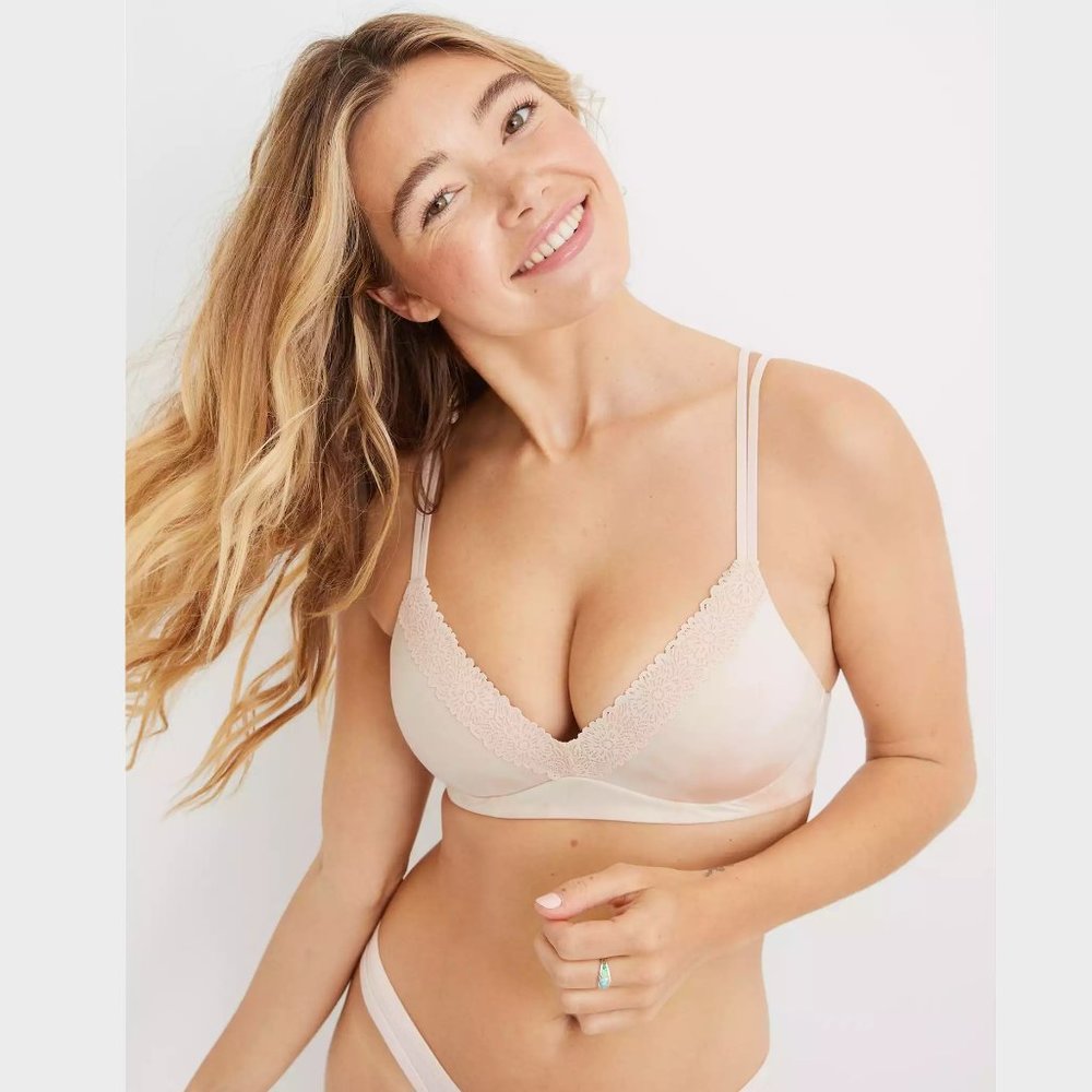 Aerie Real Sunnie Wireless Push Up Blossom Lace Bra